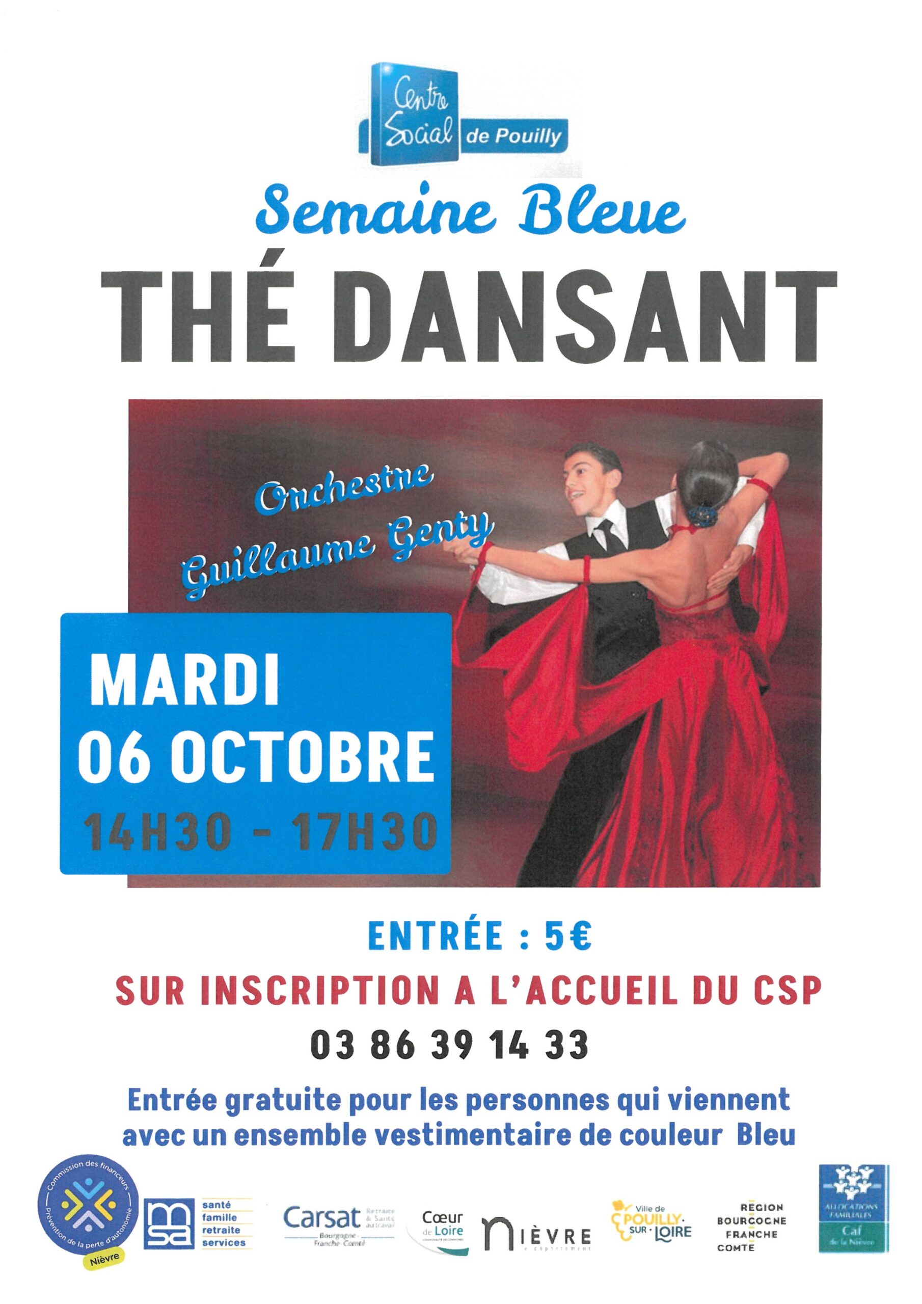 Semaine bleue. Thé dansant mardi 06 octobre 2026 de 14h30 à 17h30.