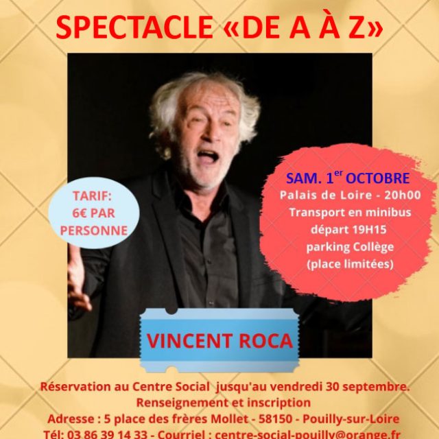 Vincent Roca : Spectacle de « A à Z » à Cosne samedi 1er octobre