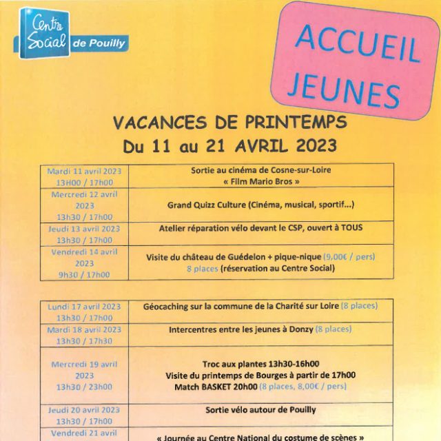 Accueil Jeunes : vacances de printemps du 11 au 21 avril