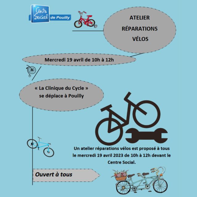 Atelier réparation vélos « la clinique du cycle » mercredi 19 avril de 10h à 12h