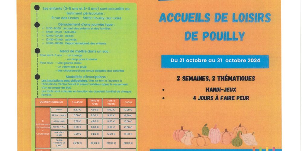 Programme des vacances d&rsquo;automne