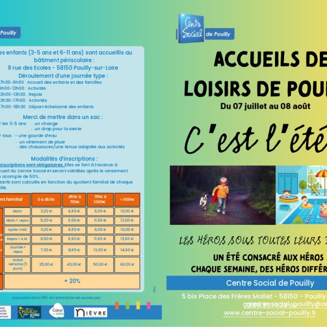 Accueils de loisirs de Pouilly du 07 juillet au 08 août 2025