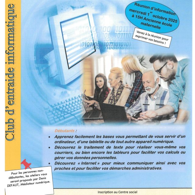 Initiation aux outils numériques, réunion le mercredi 1er octobre 2025
