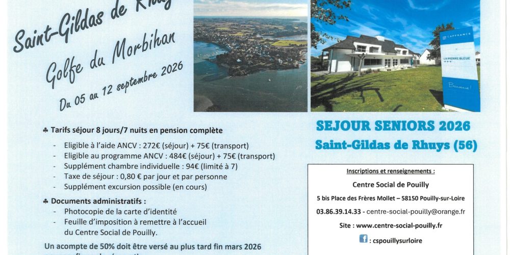 Séjour Seniors 2026 à Saint-Gildas de Rhuys (56)