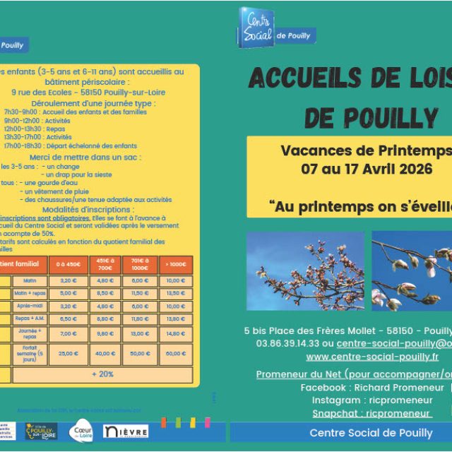 Accueils de Loisirs de Pouilly du 07 au 17 avril 2026