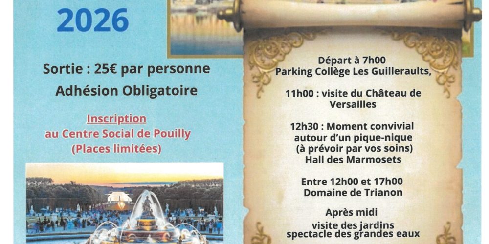 Sortie au Château de Versailles, le samedi 30 mai 2026