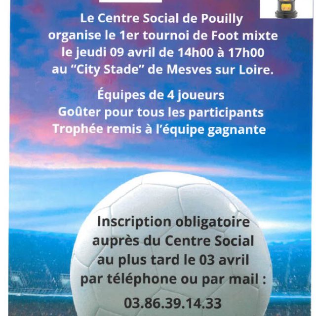 Tournoi de foot mixte le 9 avril 2026 de 14h00 à 17h00