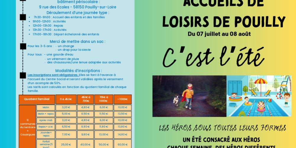 Accueils de loisirs de Pouilly du 07 juillet au 08 août 2025