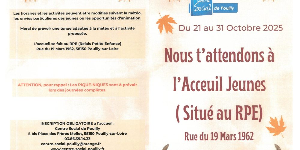 Accueil jeunes du 21 au 31 octobre 2025