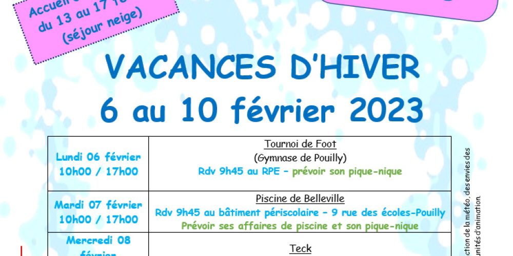 Accueil Jeunes : vacances d&rsquo;hiver du 6 au 10 février